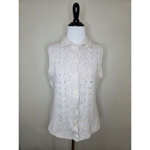 Vtg ‎ LLBean Wool Blend V-neck Sleeveless Button Sweater Vest L (Fits M) Oatmeal